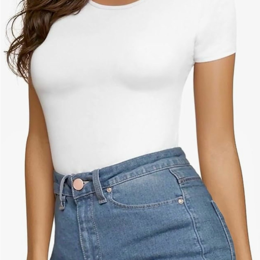 NWT Mango pop collection Short Sleeve Body Suit Round Neck Ribbed BodySuit Shirt